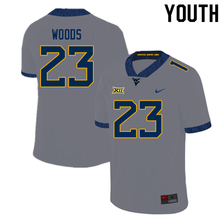 Youth #23 Charles Woods West Virginia Mountaineers College Football Jerseys Sale-Gray - Click Image to Close